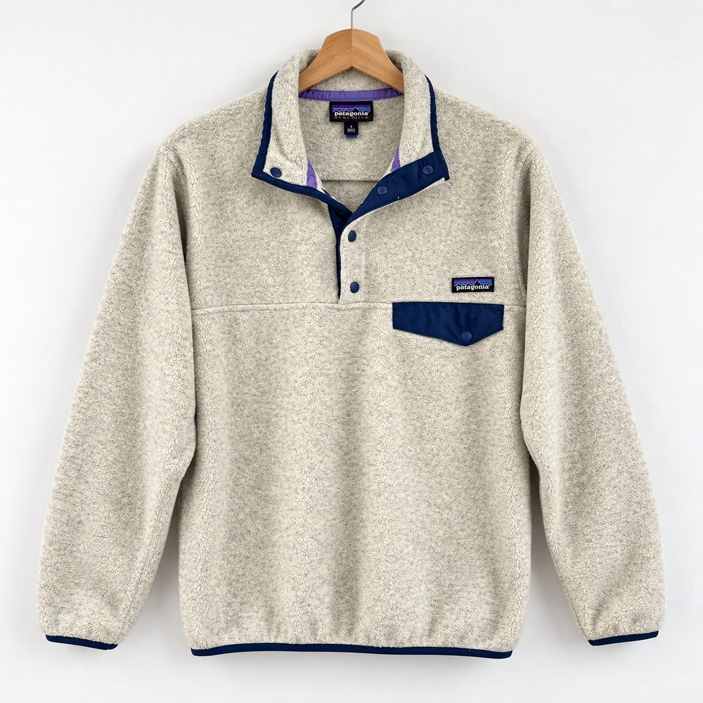 Patagonia Synchilla Snap-T Pullover Fleece Mens Small Oatmeal Heather Blue 25450